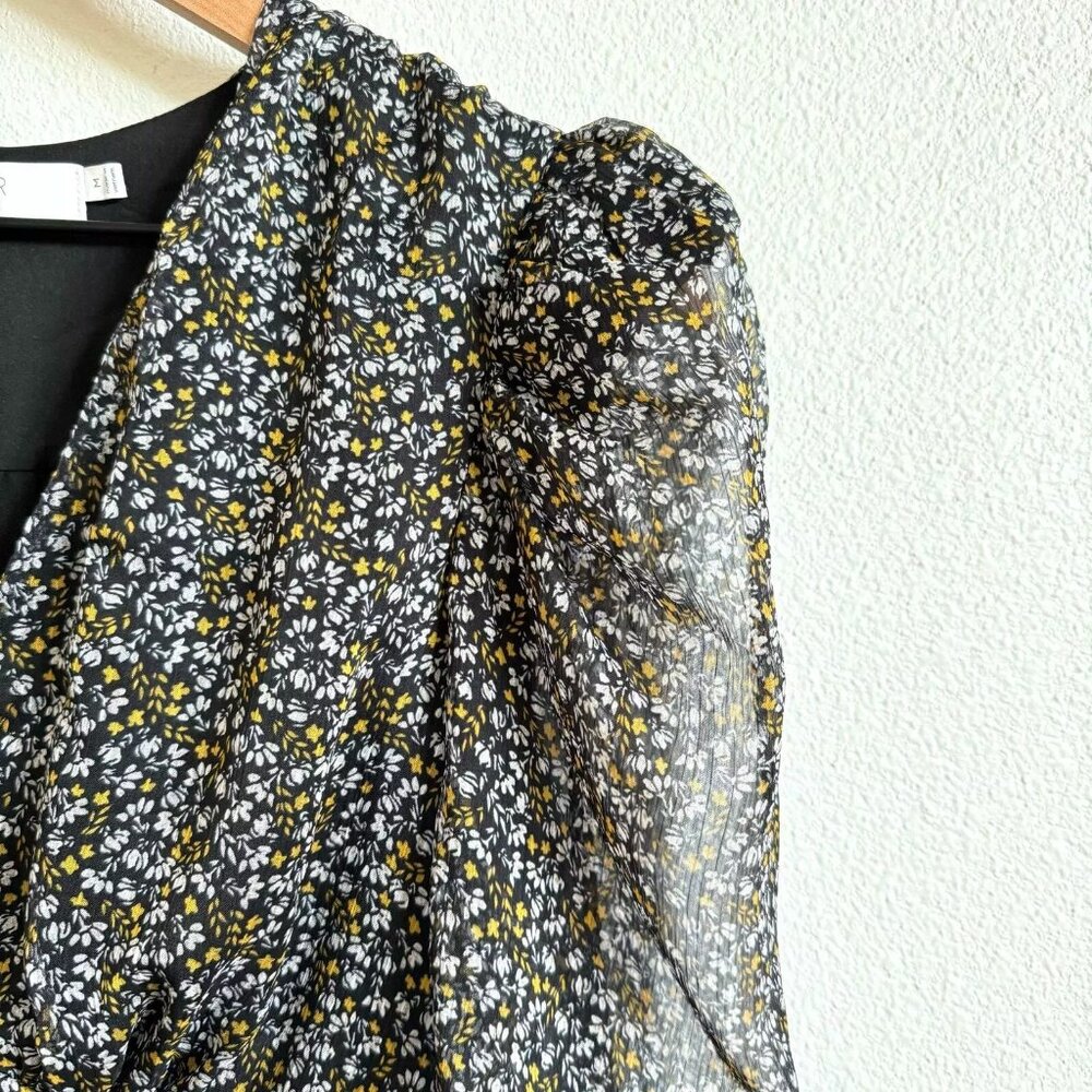 ASTR the Label Black Yellow Floral Ditsy Ruched Puff Sleeve Mini Dress - Picture 6 of 7
